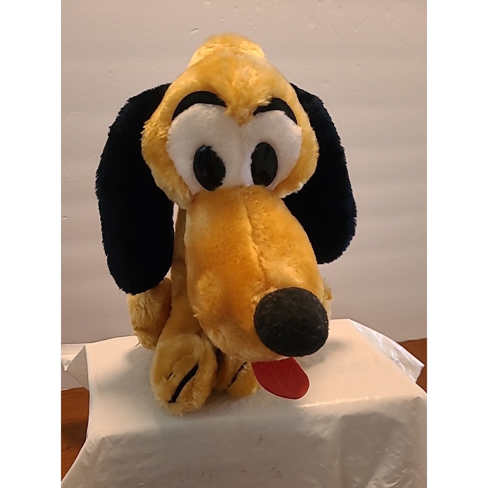 Vintage Disney PLUTO 10" Plush! Original Pluto Dog Walt Disney Tan Red Black